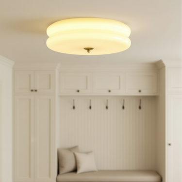 Elegant Flush Mount Ceiling Light - Art Deco Glass Fixture with Warm Ambiance Lighting