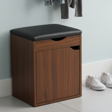 Modern Minimalist Shoe Storage Bench with Faux Leather Seat & 3 Tiers Shoe Storage