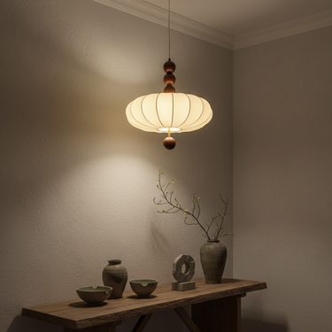 Ivory Veil | Elegant Japandi Mid-Century Fabric Pendant Light Fixture Pendant Lights