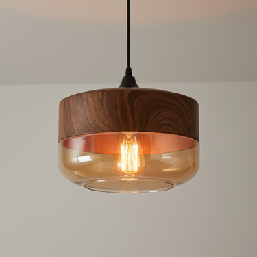 NordLuna Scandinavian Ceiling Lamp - Wooden Light Fixture with Tinted Glass, Adjustable Height for Dining Room & Living Spaces Ceiling Light
