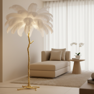 Elegant Feather Shade Floor Lamp - Modern Tripod Standing Lamp for Living Room Floor Lamps