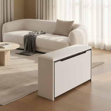Minimalist Shoe Storage Cabinet - PU Leather Bench with Pine Base Shoe Storage