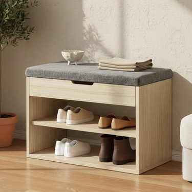 Modern Minimalist 3-Tier Shoe Storage Cabinet - PU Leather & Wood Organizer Shoe Storage