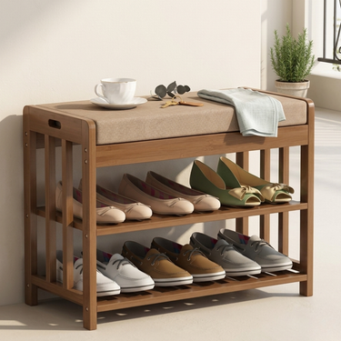 Modern Minimalist Shoe Storage - 2-Shelf Bamboo Rattan Shoe Organizer for Entryway Shoe Storage