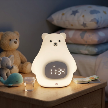 Polar Bear Night Light Alarm Clock with Soft LED Illumination