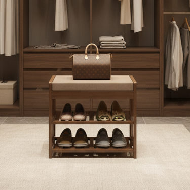 Modern Minimalist Shoe Storage - 2-Shelf Bamboo Rattan Shoe Organizer for Entryway Shoe Storage
