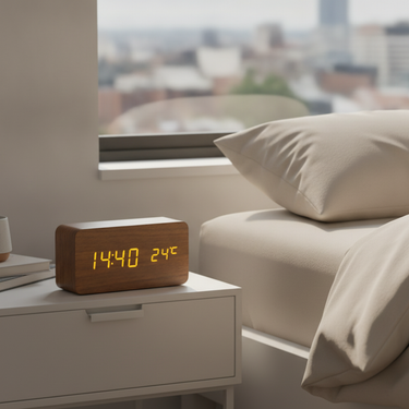 Natural Wood LED Digital Alarm Clock with Triple Alarm & Brightness Control