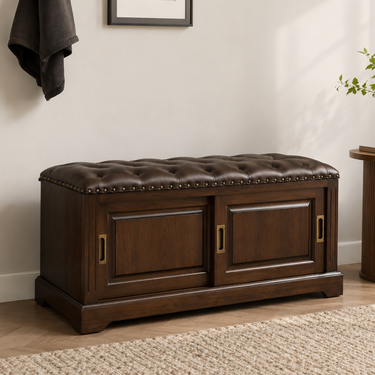 Elegant Solid Wood Shoe Storage Bench with Leather Upholstery Shoe Storage Benches