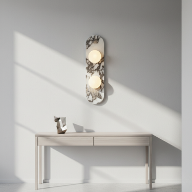 Perla Mid-Century Modern Wall Sconce - Bulgari Marble & Opaline Glass Lighting Wall Light