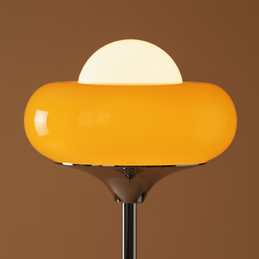 Mid-Century Modern Chrome Floor Lamp with Amber Glass Globe Floor Lamps