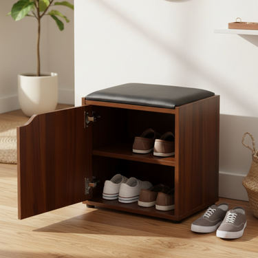 Modern Minimalist Shoe Storage Bench with Faux Leather Seat & 3 Tiers Shoe Storage