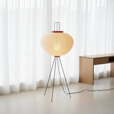 Yūgen | Modern Minimalist Tripod Floor Lamp with Mulberry Paper Shade Lamps & Light Fixtures
