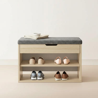 Modern Minimalist 3-Tier Shoe Storage Cabinet - PU Leather & Wood Organizer Shoe Storage