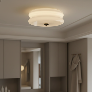 Elegant Flush Mount Ceiling Light - Art Deco Glass Fixture with Warm Ambiance Lighting