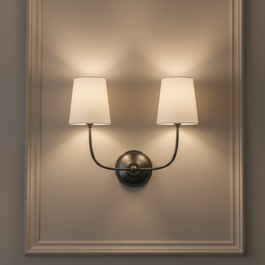 Cadence Double Wall Sconce Lighting with Brass Arms & Fabric Shades Wall Sconces