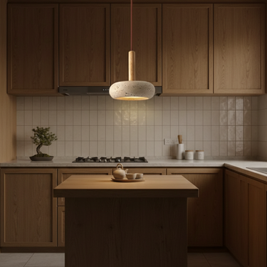 Halo Stone Pendant Light - Adjustable Kitchen Pendant Lighting with Ethereal Design Ceiling Light