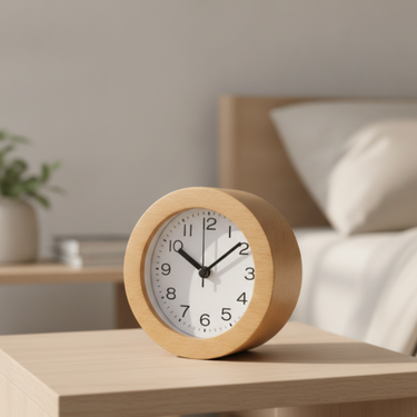 Elegant Wooden Analog Alarm Clock with Silent Quartz Movement