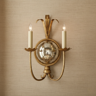 Elegant Brass Wall Sconce Lighting with Antiqued Mirror & Candelabra Lights Wall Sconces