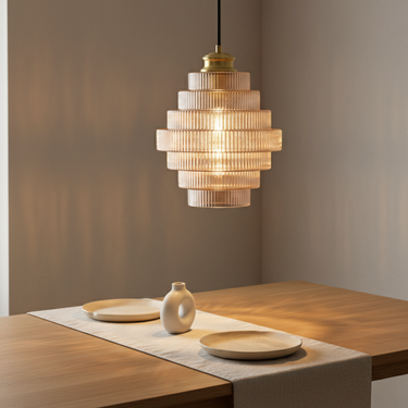 Antique Brass Striped Stained Glass Pendant Light - Elegant Kitchen Hanging Lights Pendant Lights
