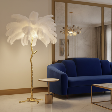 Elegant Feather Shade Floor Lamp - Modern Tripod Standing Lamp for Living Room Floor Lamps