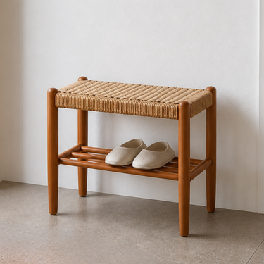 Elegant Japanese Bench - Cowhide Braided Rope & Cherry Wood Design for Entryway Benches