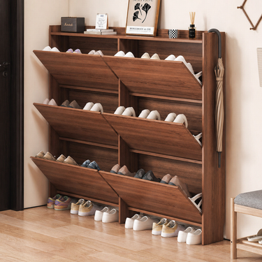 Elegant Vintage 3-Tier Shoe Storage Rack - Walnut Shoe Organizer Shoe Storage