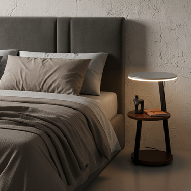 Modern Floor Lamp and Side Table, LED Wireless Charging Nightstand for Bedroom & Living Room Floor Lamps