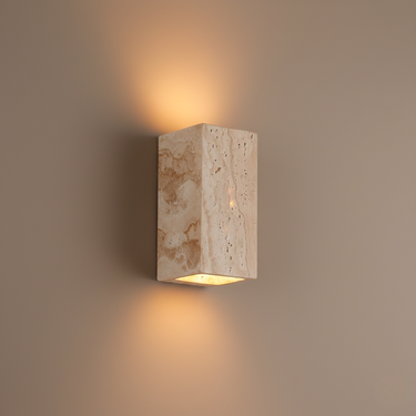 Minimalist Natural Travertine Wall Light Sconce - Indoor/Outdoor Up-and-Down Glow Wall Light