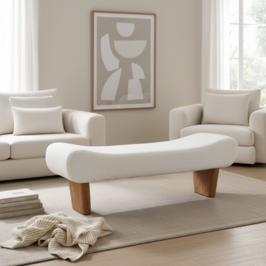 Scandinavian Shoe Bench with Lambswool Upholstery & Pine Wood Base Benches