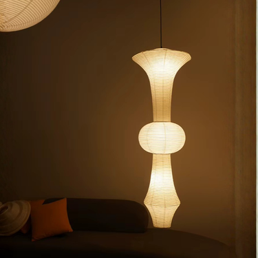 Akari E Japanese Rice Paper Pendant Light – White Paper Hanging Lantern, Adjustable Height Pendant Lighting