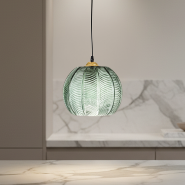 Boho Tropical Palm Leaf Glass Pendant Light - Adjustable Kitchen Hanging Fixture Lighting