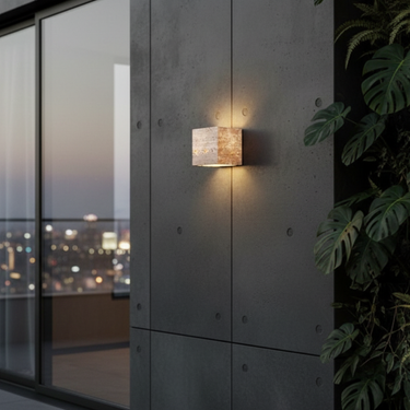 Minimalist Natural Travertine Wall Light Sconce - Indoor/Outdoor Up-and-Down Glow Wall Light
