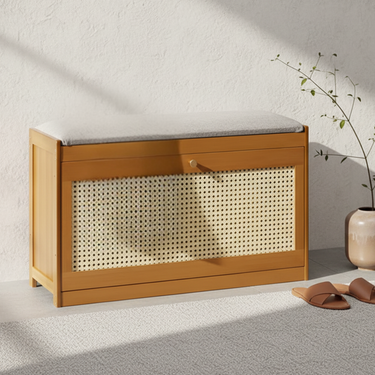 Stylish Bamboo Shoe Storage Bench with Cushioned Seating for Entryway Benches