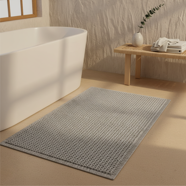 Waffle Super Absorbent Bath Mat | Non-Slip Microfiber Bathroom Rug with Tassels Bath Mats