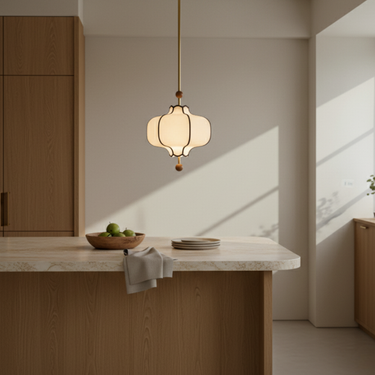 Lanora | Elegant Modern Fabric Kitchen Pendant Lighting with Walnut Accents Pendant Lights