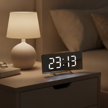 Sleek Curved LED Digital Alarm Clock with Adjustable Dimming Feature