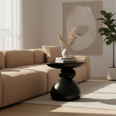 Modern Minimalist Stone Side Table - Scandinavian Design for Living Room or Bedroom Side Table