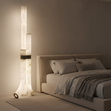 AlabasterGlow | Elegant Modern Brass Floor Lamp for Living Room Lamps