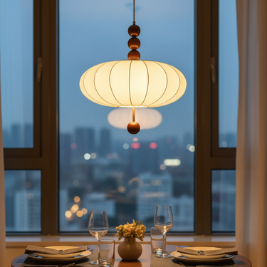 Ivory Veil | Elegant Japandi Mid-Century Fabric Pendant Light Fixture Pendant Lights