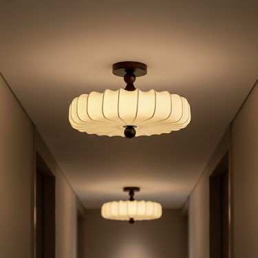 Hanami Semi-Flush Mount Light Fixture with Floral Shade and Wood Accent Flush Mount Lights