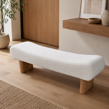 Scandinavian Shoe Bench with Lambswool Upholstery & Pine Wood Base Benches