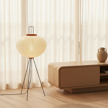 Yūgen | Modern Minimalist Tripod Floor Lamp with Mulberry Paper Shade Lamps & Light Fixtures