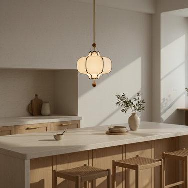 Lanora | Elegant Modern Fabric Kitchen Pendant Lighting with Walnut Accents Pendant Lights