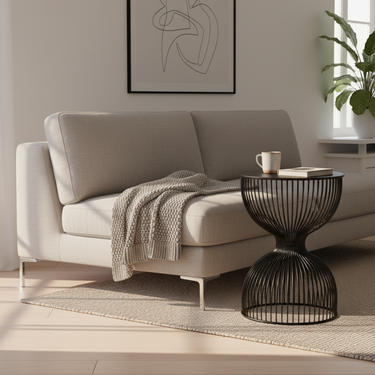 Arka Modern Side Table - Elegant Hourglass Design, Durable Black Metal Side Table