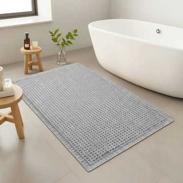 Waffle Super Absorbent Bath Mat | Non-Slip Microfiber Bathroom Rug with Tassels Bath Mats