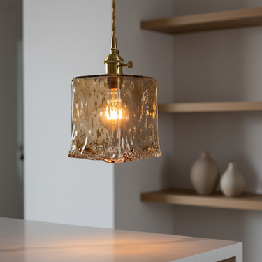Elegant Artisanal Amber Glass Kitchen Pendant Lighting Fixture Lighting