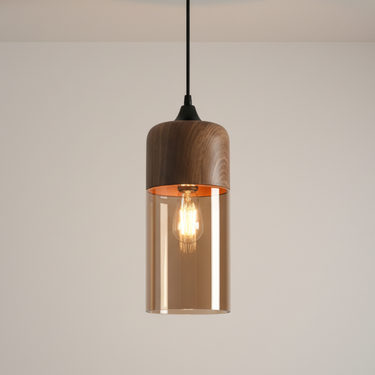 NordLuna Scandinavian Ceiling Lamp - Wooden Light Fixture with Tinted Glass, Adjustable Height for Dining Room & Living Spaces Ceiling Light