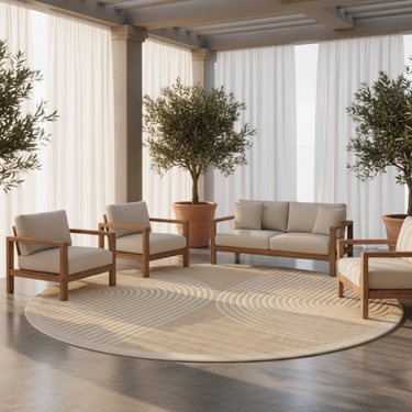 Montrella - Luxury Beige Round Carpet Rug with Minimalist Stripe Design for Living Room or Bedroom Rugs