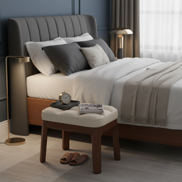 Modern Minimalist Low Stool - PU Leather Upholstery & Solid Wood Frame Stools