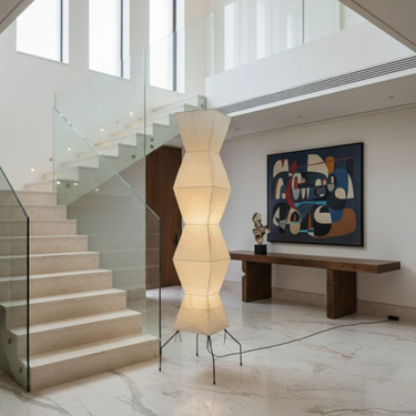 Taki Sculptural Washi Floor Lamp – Handmade Japanese Paper Floor Light for Modern Interiors